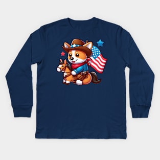 A Whimsical Tribute to American Culture in Cartoon Style Kids Long Sleeve T-Shirt